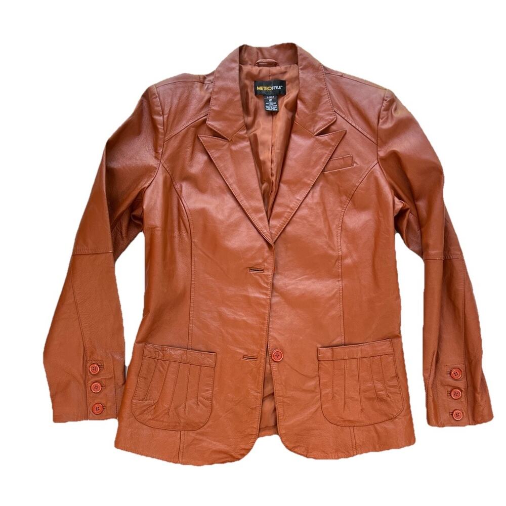 MetroStyle Genuine Leather Coat Women’s 14T Medium / Large Orange Vintage 90’s